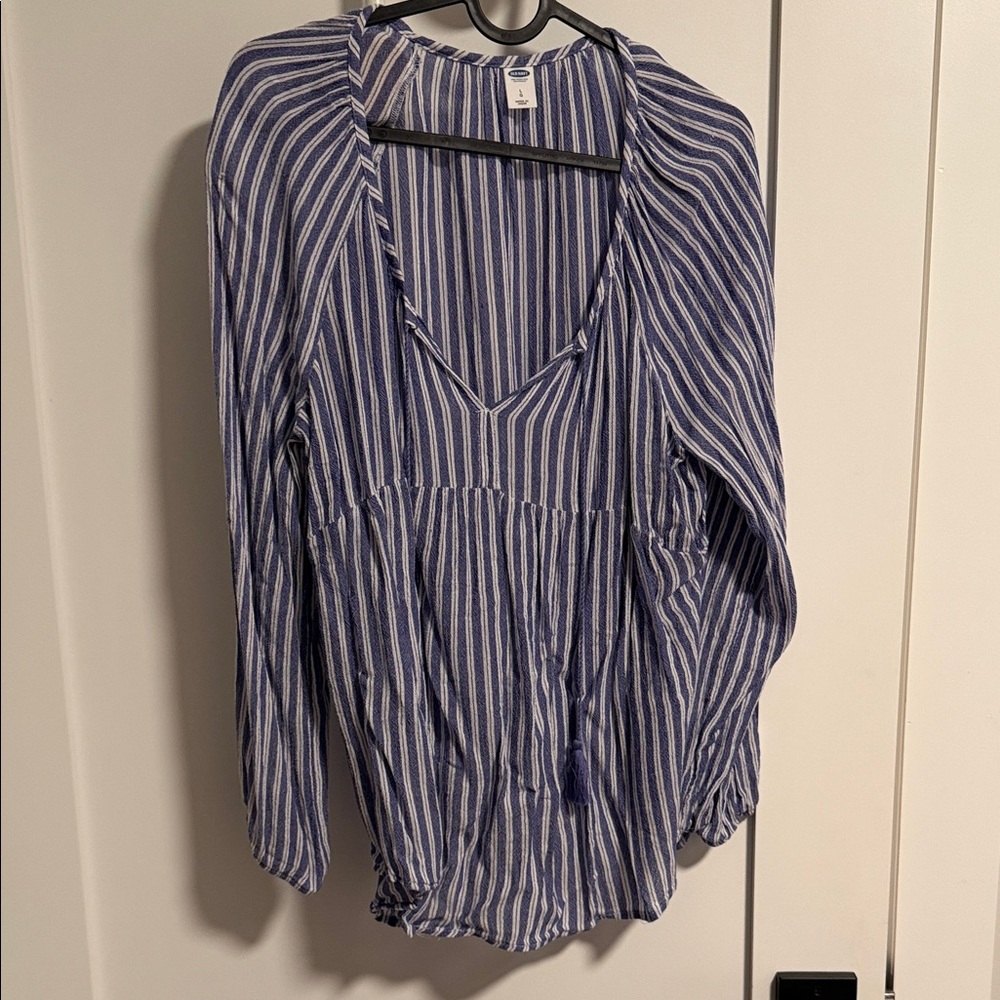 Old Navy Blue and White Striped V-Neck Tunic